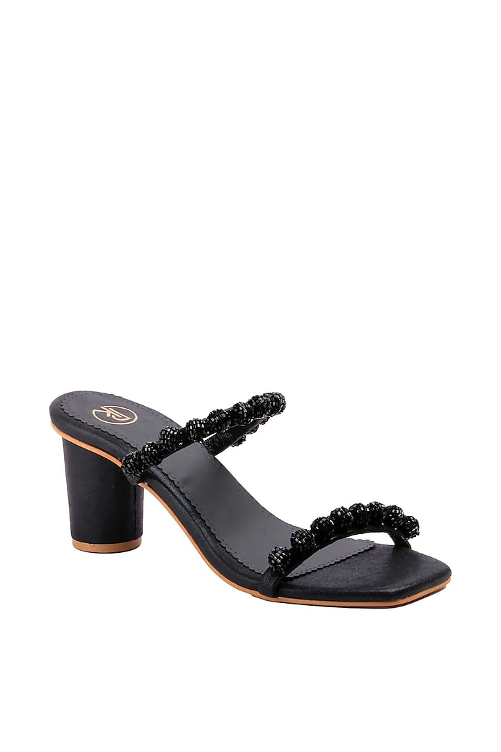 Black Sandals With Hand Embroidery by Preet Kaur