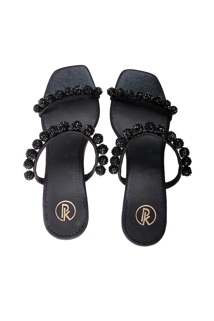 Black Sandals With Hand Embroidery by Preet Kaur at Pernia's Pop Up Shop