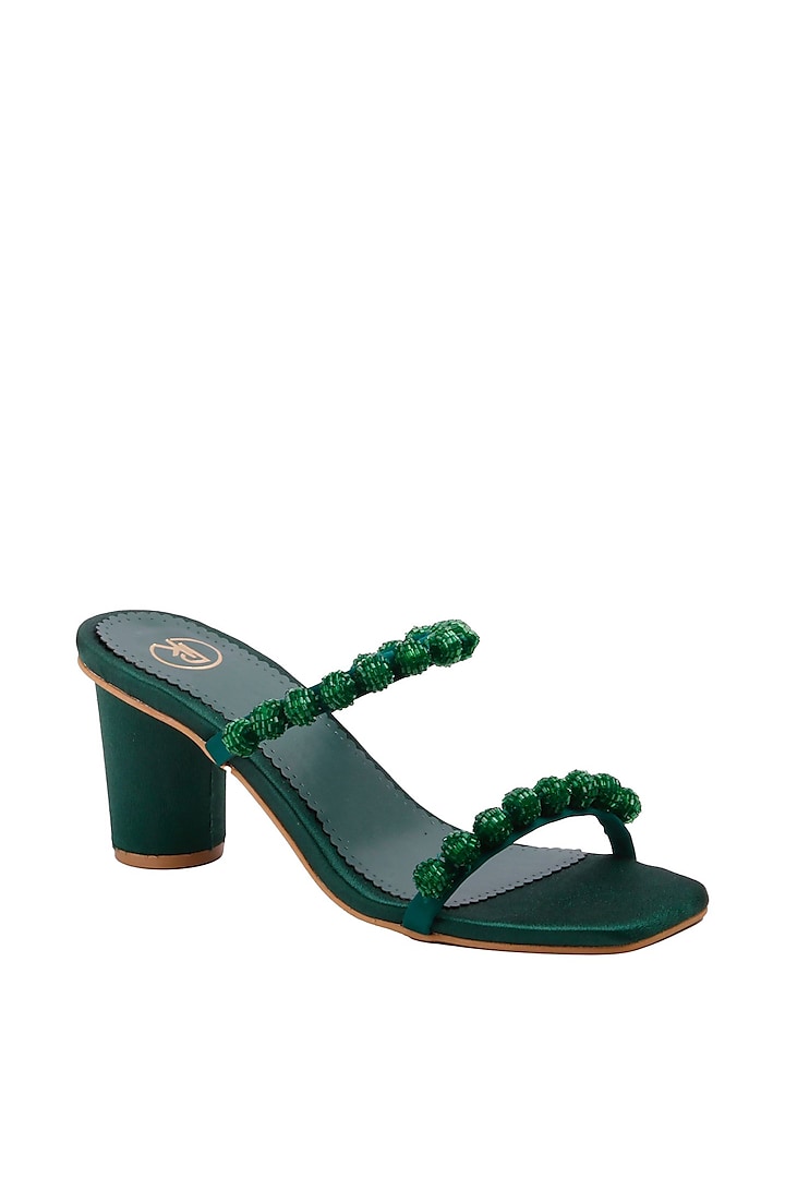 Green Sandals With Hand Embroidery by Preet Kaur