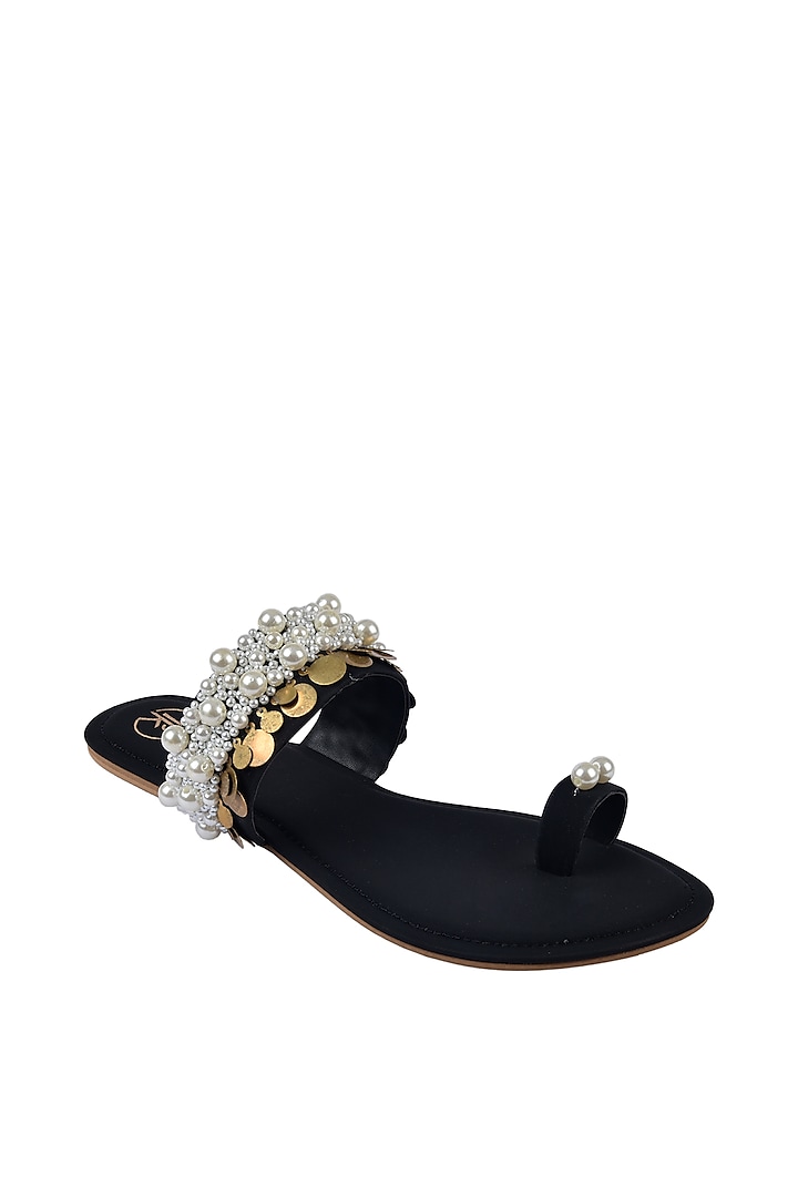 Black Hand Embroidered Flats by Preet Kaur