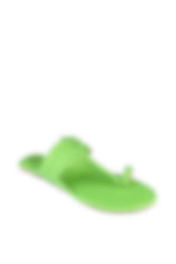 Neon Green Faux Leather Kolhapuri Flats by Preet Kaur at Pernia's Pop Up Shop