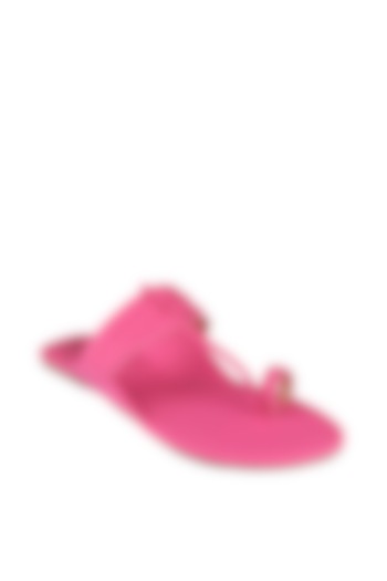 Neon Pink Faux Leather Kolhapuri Flats by Preet Kaur at Pernia's Pop Up Shop