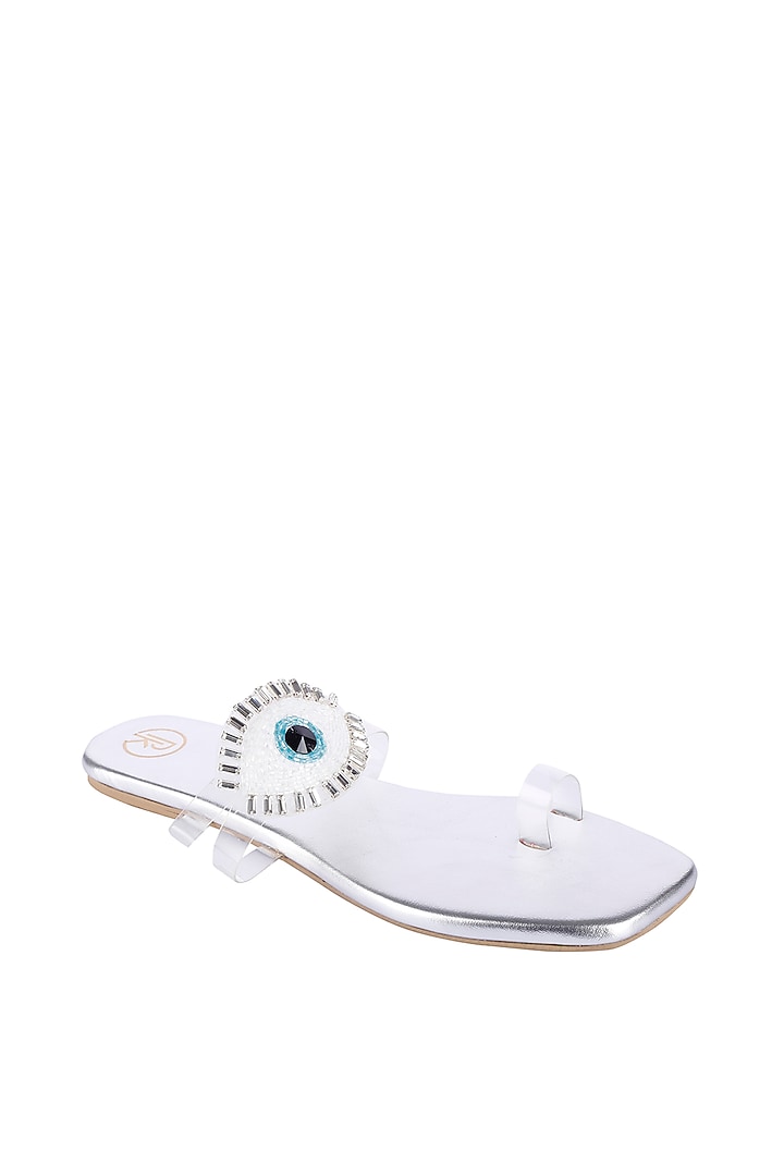 Silver Hand Embroidered Flats by Preet Kaur at Pernia's Pop Up Shop