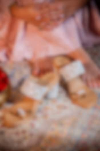 Cream & Tan Faux Leather Mirror Work Block Heels by Preet Kaur at Pernia's Pop Up Shop