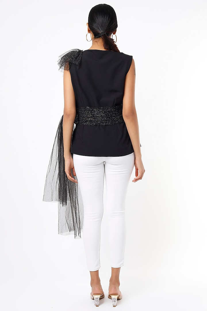 Black Top With Asymmetrical Drape by Pranati Kejriwal at Pernia's Pop Up Shop