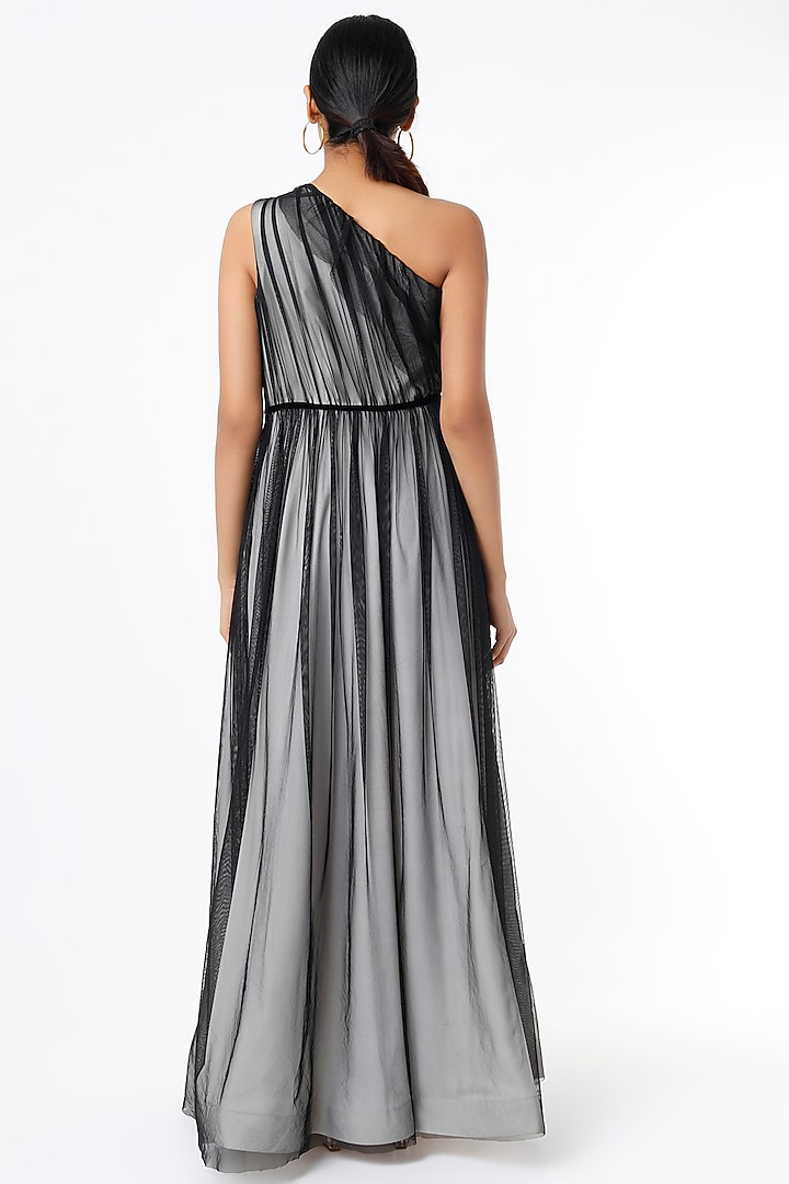 Black One-Shoulder Tulle Gown by Pranati Kejriwal at Pernia's Pop Up Shop