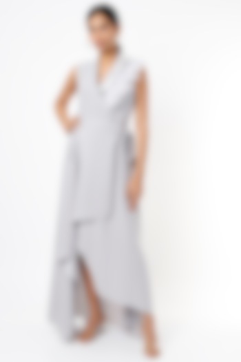 Grey Asymmetrical Wrapped Dress by Pranati Kejriwal at Pernia's Pop Up Shop