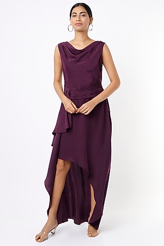 Purple Crepe Satin Embellished Dress by Pranati Kejriwal