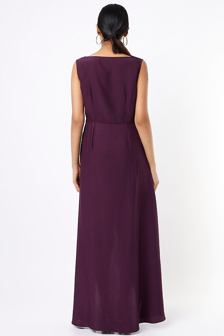 Purple Crepe Satin Embellished Vacation Dress by Pranati Kejriwal at Pernia's Pop Up Shop