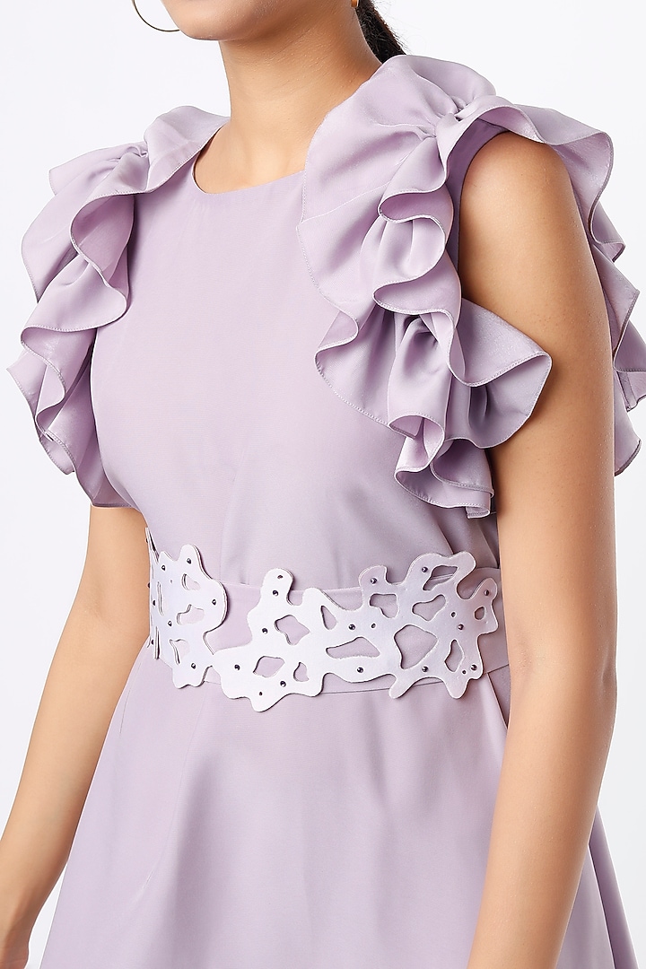 Lilac Ruffled Satin Summer Dress by Pranati Kejriwal at Pernia's Pop Up Shop