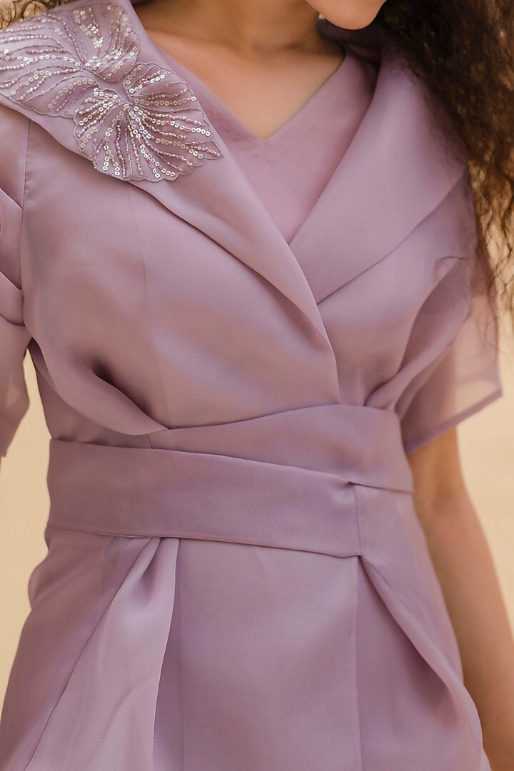 Mauve Organza Overlap Wrap Top by Pranati Kejriwal at Pernia's Pop Up Shop