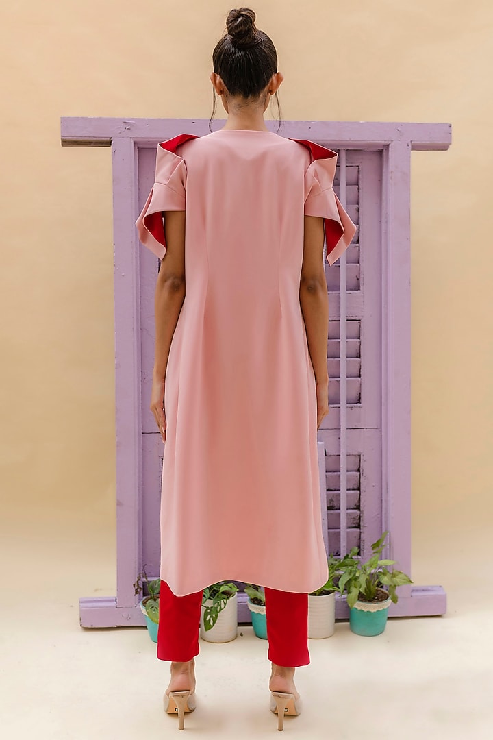 Red Crepe Origami Sleeve Jacket Set by Pranati Kejriwal at Pernia's Pop Up Shop