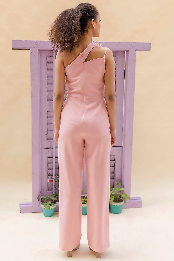 Blush Pink Crepe Asymmetric Jumpsuit by Pranati Kejriwal at Pernia's Pop Up Shop