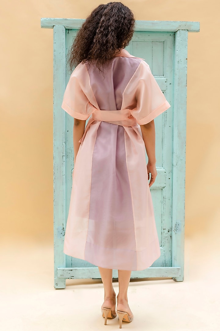Blush Pink Sheer Two-Tone Crepe & Organza Vacation Dress by Pranati Kejriwal at Pernia's Pop Up Shop