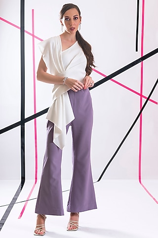 White Crepe Draped Jumpsuit by Pranati Kejriwal