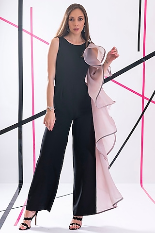 Black Crepe Jumpsuit by Pranati Kejriwal