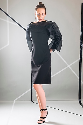 Black Crepe & Organza Dress by Pranati Kejriwal