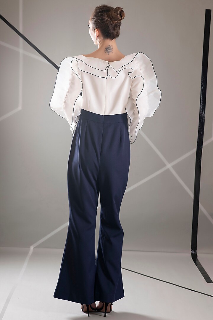 White Crepe & Organza Jumpsuit by Pranati Kejriwal at Pernia's Pop Up Shop
