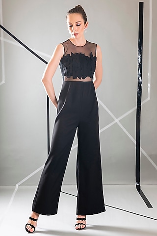 Black Crepe Jumpsuit by Pranati Kejriwal