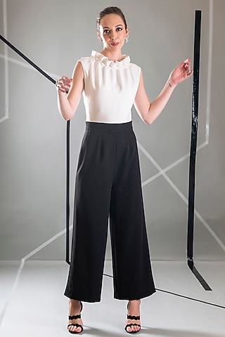 White Crepe Jumpsuit by Pranati Kejriwal