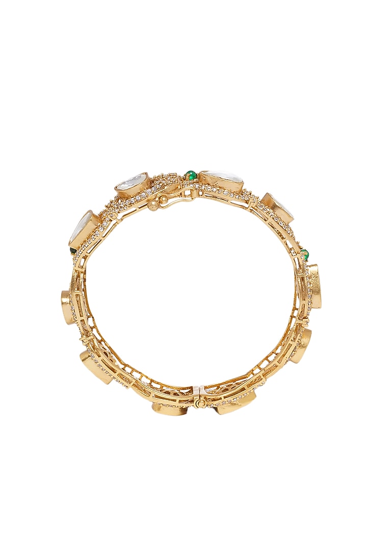 Gold Finish Kundan Polki Bangles (Set of 2) by Preeti Mohan at Pernia's Pop Up Shop