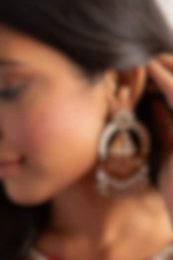 Gold Finish Kundan Polki & Green Onyx Chandbali Earrings by Preeti Mohan