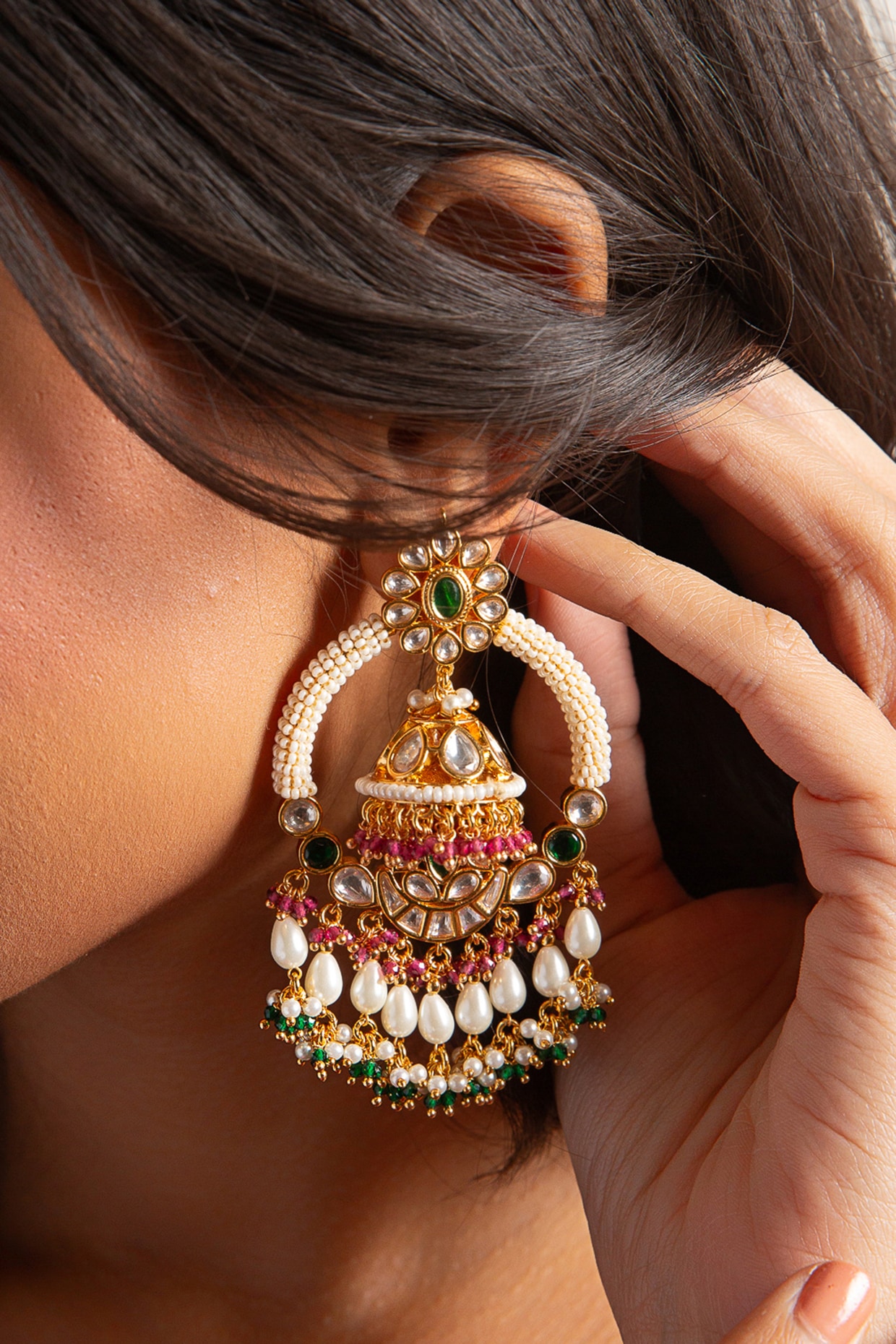 Multicoloured Chandbali Earrings in Gold Plated Silver ER 388 – Deccan  Jewelry