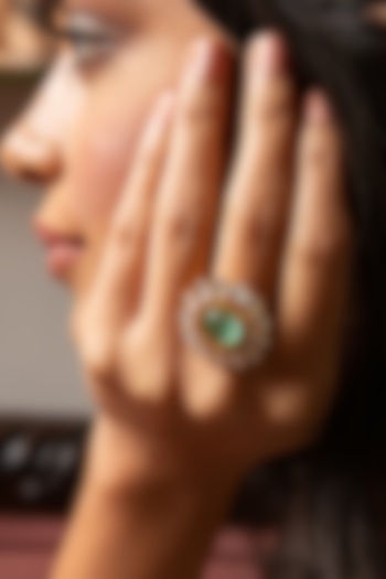 Gold Finish Kundan Polki & Fluorite Stone Ring by Preeti Mohan at Pernia's Pop Up Shop