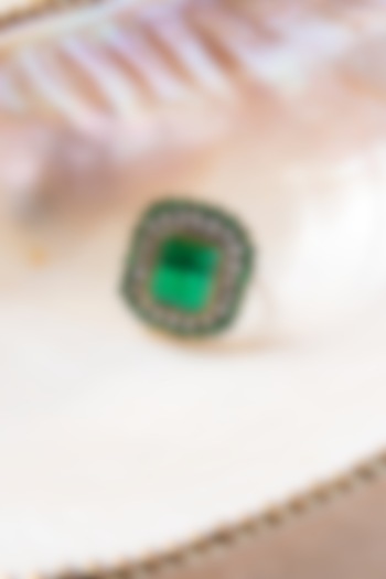Antique Gold Finish Kundan Polki & Green Onyx Ring by Preeti Mohan at Pernia's Pop Up Shop