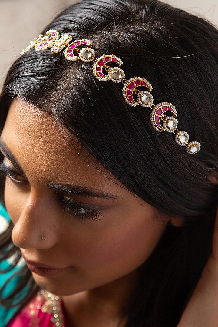 Gold Finish Ruby Stone & Kundan Polki Sheeshphool by Preeti Mohan at Pernia's Pop Up Shop