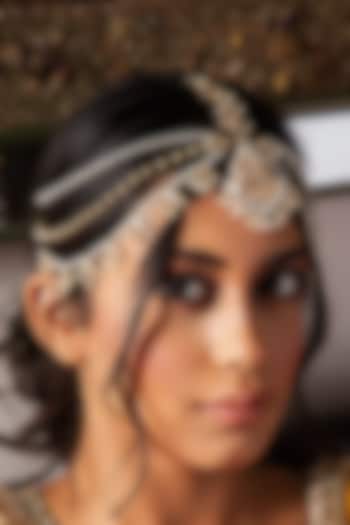 Gold Finish Kundan Polki & Pearl Matha Patti by Preeti Mohan at Pernia's Pop Up Shop