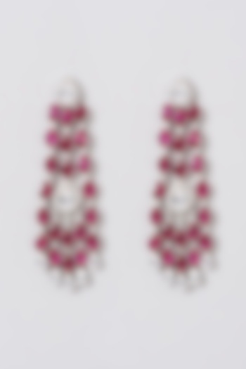 Silver Finish White & Fuchsia Dangler Earrings by Preeti Mohan at Pernia's Pop Up Shop