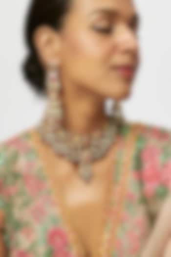 Gold Finish Kundan Polki & Red Jadau Necklace Set by Preeti Mohan at Pernia's Pop Up Shop