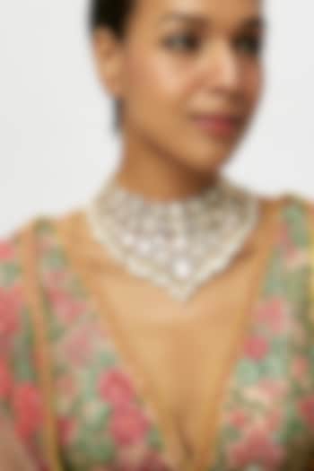 Gold Finish Kundan Polki & Pearl Drop Necklace by Preeti Mohan at Pernia's Pop Up Shop