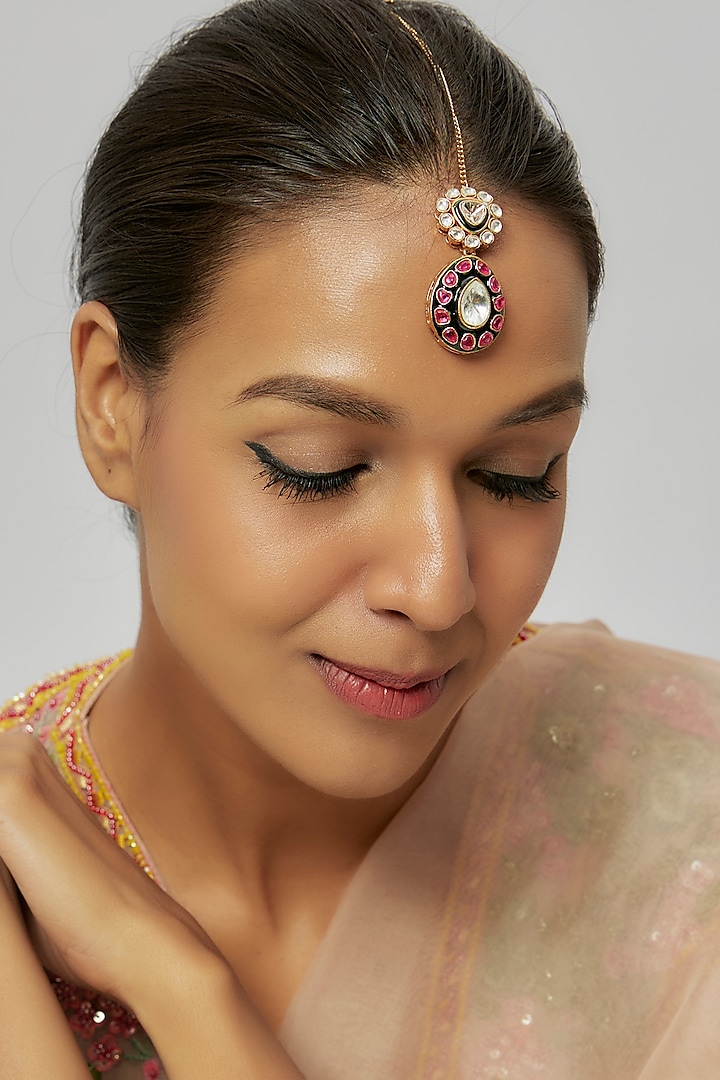 Gold Finish Kundan Polki Maangtikka by Preeti Mohan