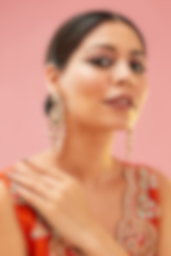 Gold Finish Pink Kundan Polki Dangler Earrings by Preeti Mohan