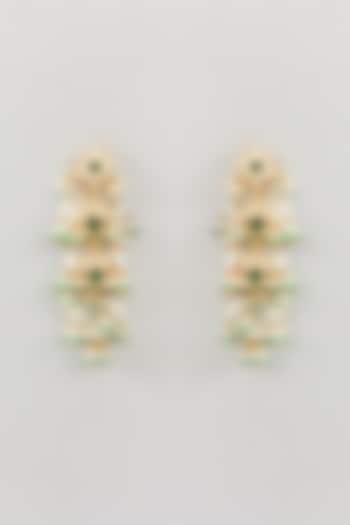 Gold Finish Kundan Polki & Green Drop Dangler Earrings by Preeti Mohan