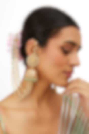 Gold Finish Kundan Polki & Pearl Jhumka Earrings by Preeti Mohan at Pernia's Pop Up Shop