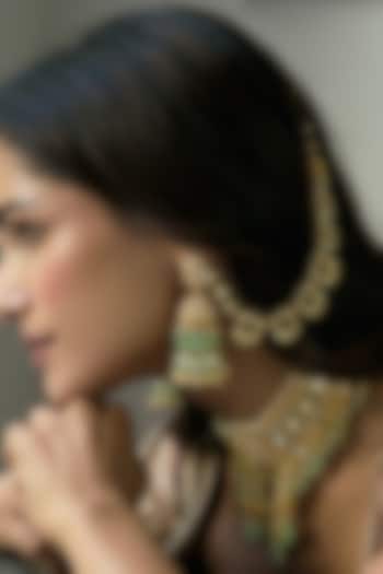 Gold Finish Green Onyx & Pearl Jhumka Earrings by Preeti Mohan at Pernia's Pop Up Shop