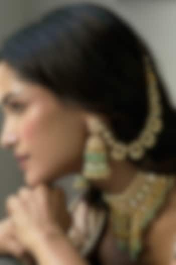 Gold Finish Kundan Polki Ear Chains by Preeti Mohan at Pernia's Pop Up Shop