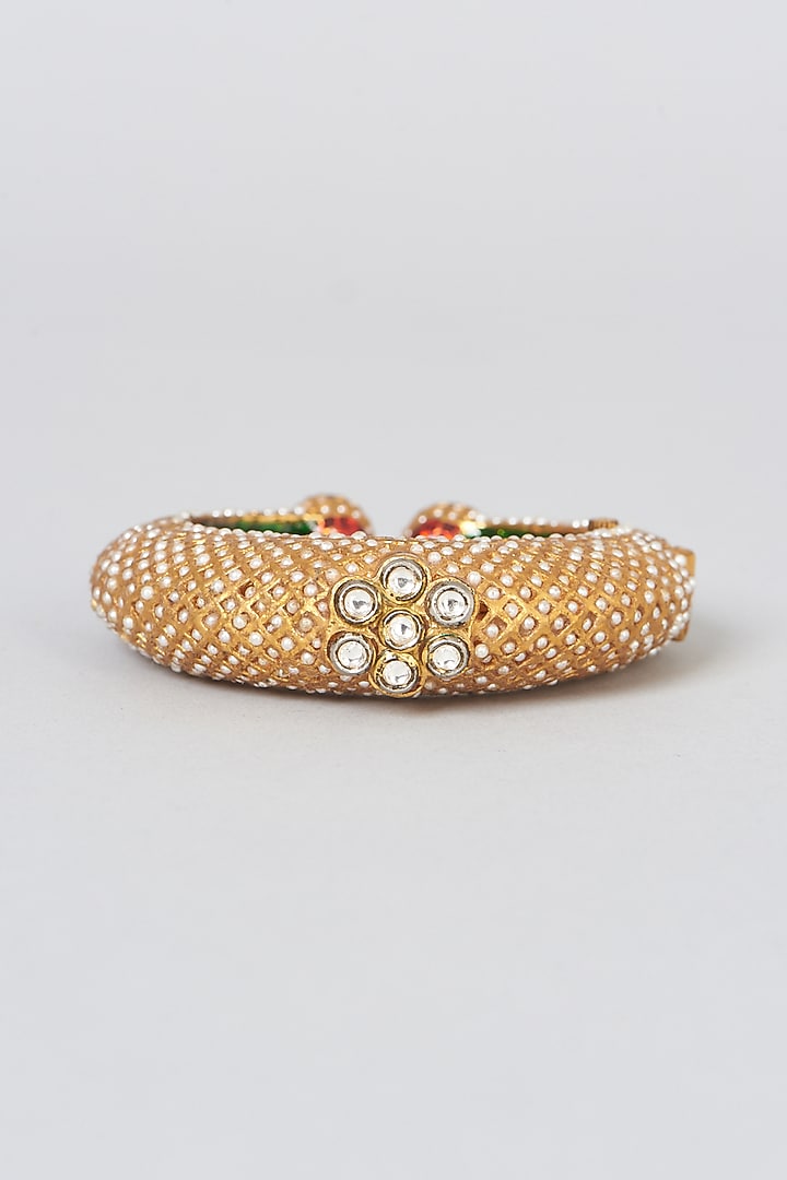 Gold Finish White Jadau Bangle by Preeti Mohan at Pernia's Pop Up Shop