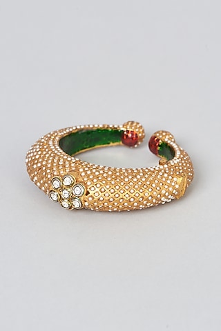 Gold Finish White Jadau Bangle by Preeti Mohan