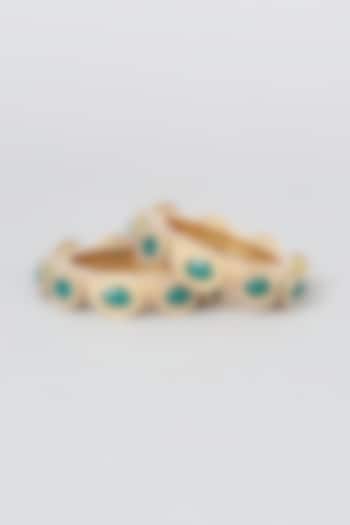 Gold Finish Emerald Bangles (Set of 2) by Preeti Mohan