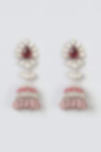 Silver Finish Zircons Jhumka Earrings by Preeti Mohan