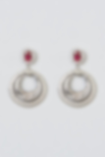 Silver Finish Zircons Chandbali Earrings by Preeti Mohan