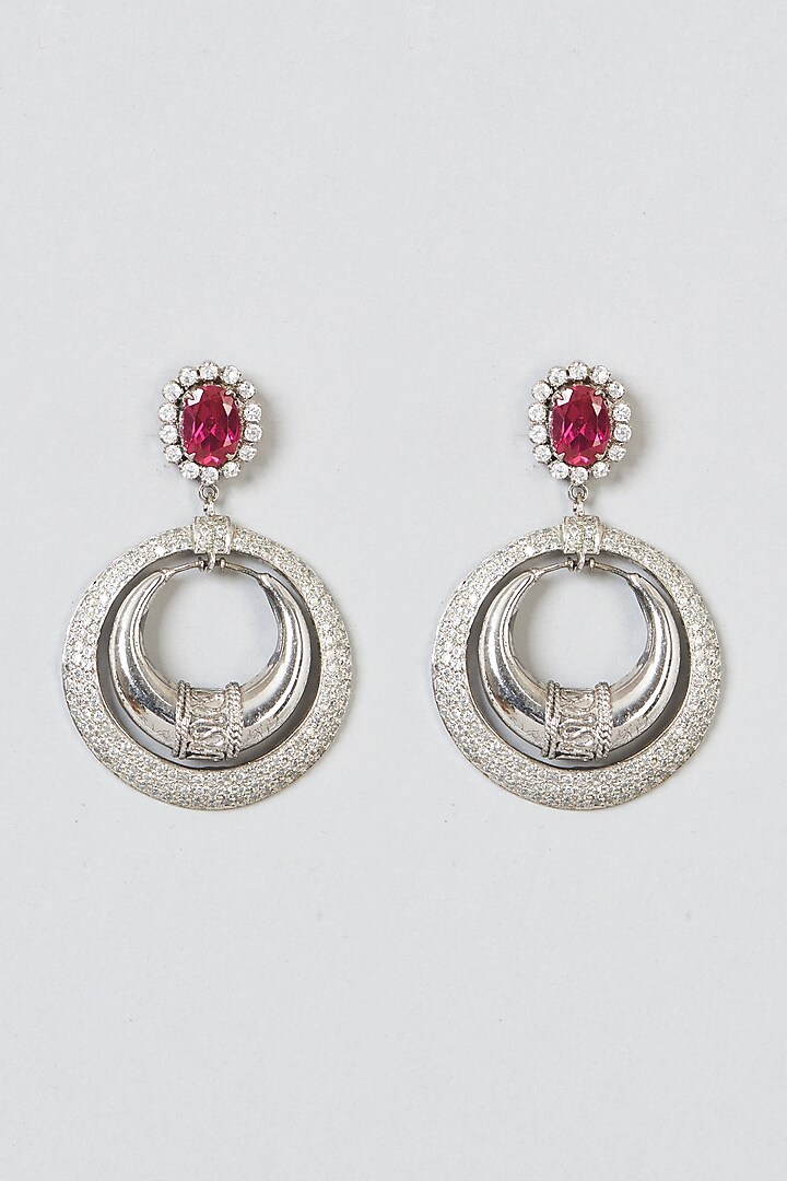 Silver Finish Zircons Chandbali Earrings by Preeti Mohan