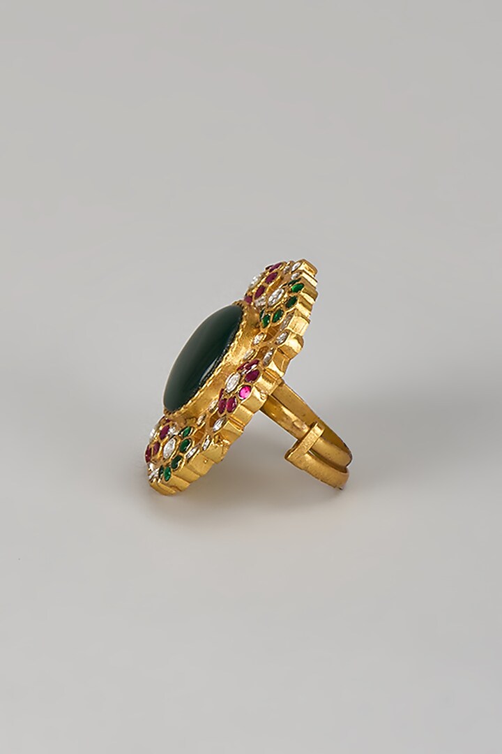 Gold Finish Kundan Polki & Multi-Colored Stone Ring by Preeti Mohan at Pernia's Pop Up Shop