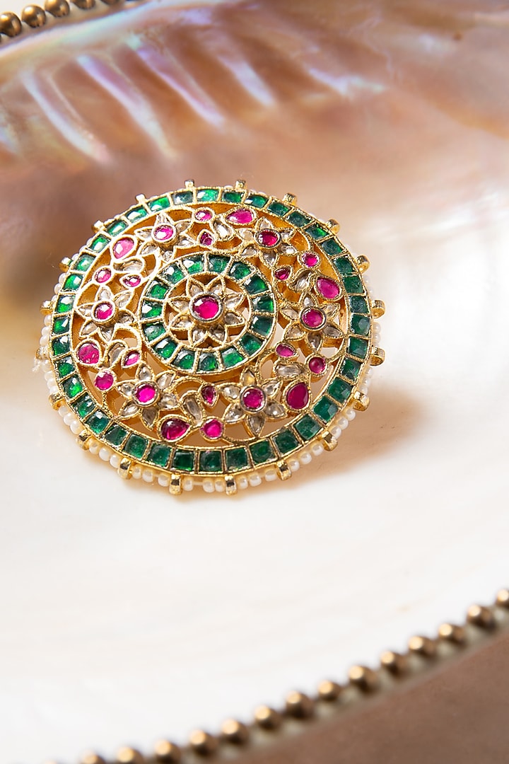 Gold Plated Red & Green Stone Ring by Preeti Mohan at Pernia's Pop Up Shop
