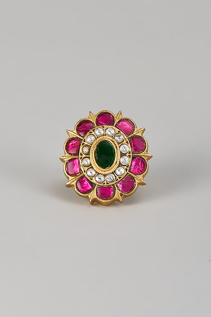 Gold Finish Ruby Stone Ring by Preeti Mohan at Pernia's Pop Up Shop