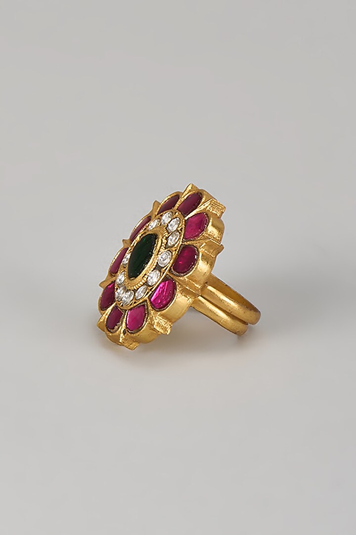 Gold Finish Ruby Stone Ring by Preeti Mohan at Pernia's Pop Up Shop